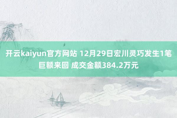 开云kaiyun官方网站 12月29日宏川灵巧发生1笔巨额来回 成交金额384.2万元